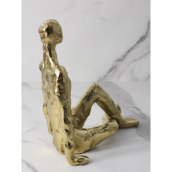 MCM Sitting Man Figurine Sculpture 7 1/4" Gold Finished Art Home Decor Accent - Picture 9 of 13